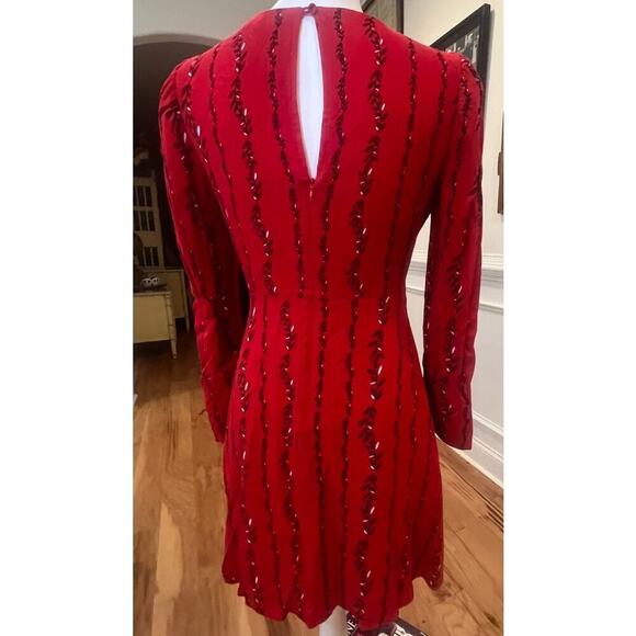 A Loves A Red V Neck Fit & Flare Dress Black Vine Sz 2 - Picture 5 of 8